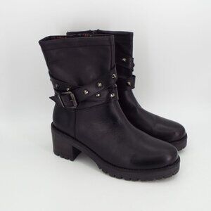 Coach and Four Vio Black Leather Studded Grunge Moto Boots Size 7M